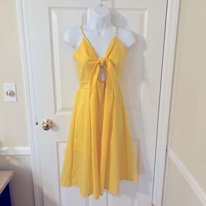 Canary Yellow - Midi Sundress - Keyhole Front Bow - Medium